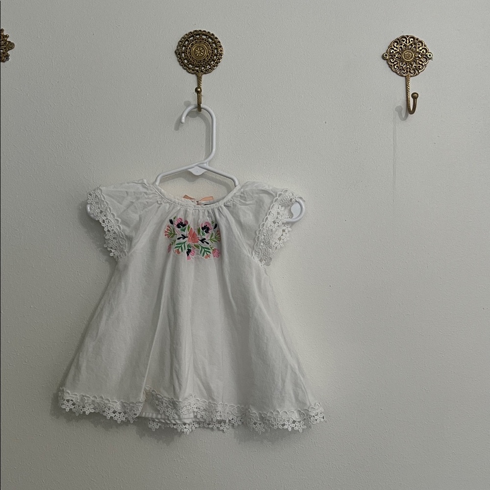 Cynthia Rowley White Dress with Pink and Green Floral Embroidery